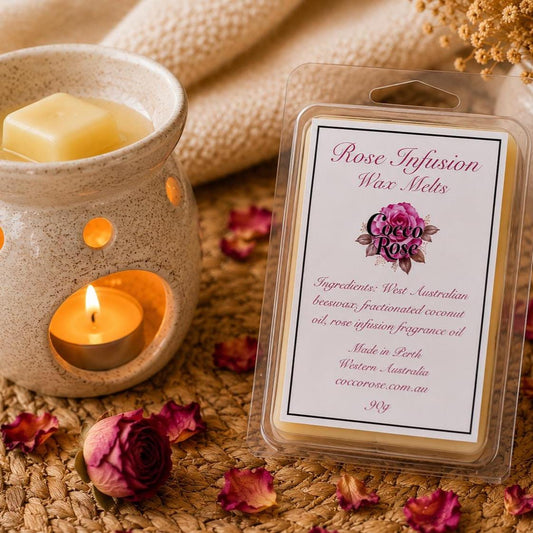 Rose Infusion Beeswax Melts | Raspberry, Rose Petals, Vanilla Crème Fragrance | Romantic Home Fragrance Gift | Handmade in Australia
