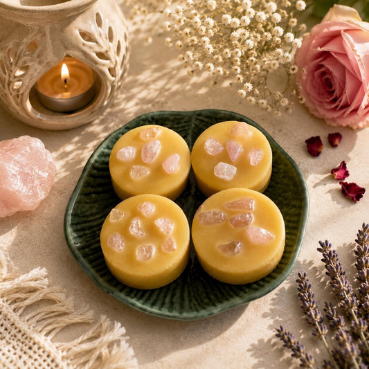 Rose Quartz Crystal Beeswax Melts |Calming Essential Oil | Self Care Gifts | Handmade in Australia | Pack of 4