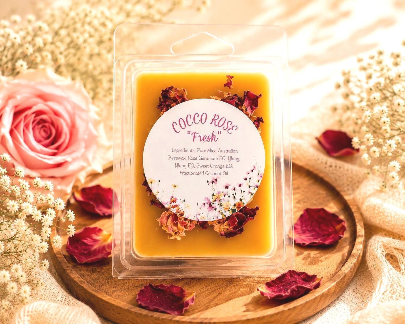 Rose Geranium Beeswax Melts | Essential Oil | Romantic Floral Home Fragrance Gift | Handmade in Australia