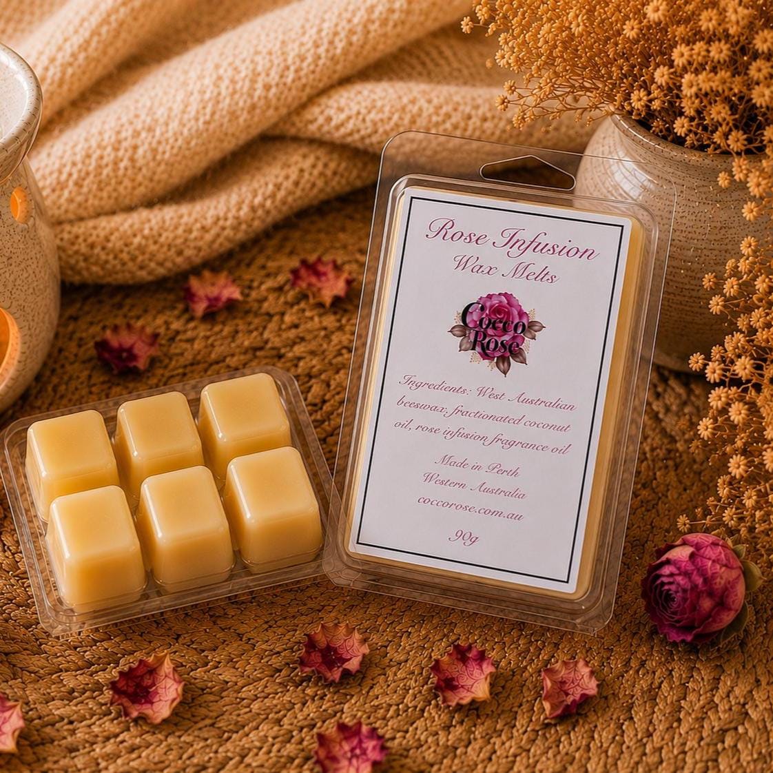 Rose Infusion Beeswax Melts | Raspberry, Rose Petals, Vanilla Crème Fragrance | Romantic Home Fragrance Gift | Handmade in Australia