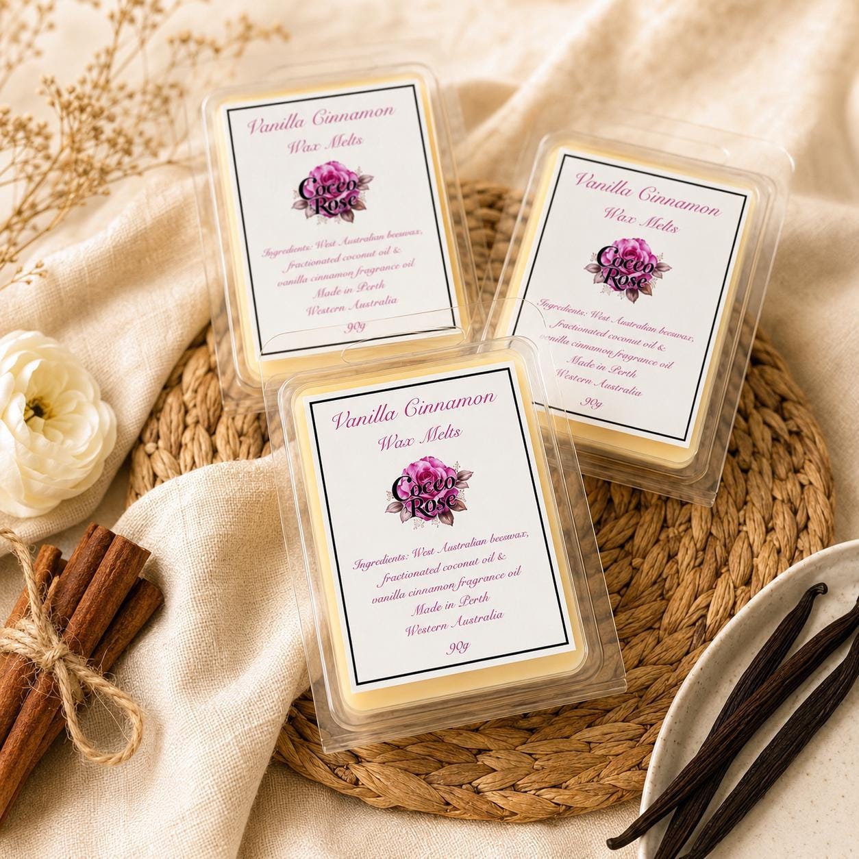 Vanilla Cinnamon Beeswax Melts | Warm Spiced Home Fragrance and Gifts | Handmade in Australia